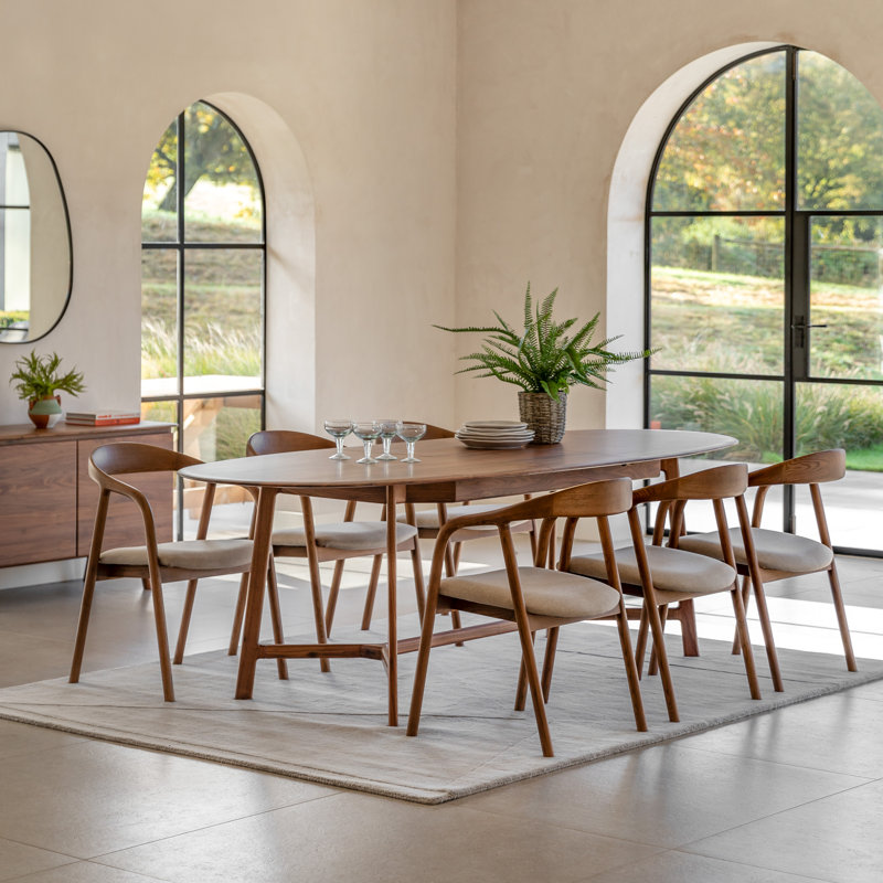 Extendable Oak Oval Solid Wood Dining Table, Dark Brown Wood