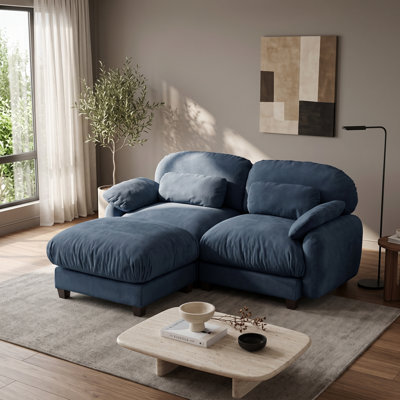 Canapé surdimensionné 2 places en chenille avec pouf amovible, canapé-lounge extra profond inspiré des nuages, bleu