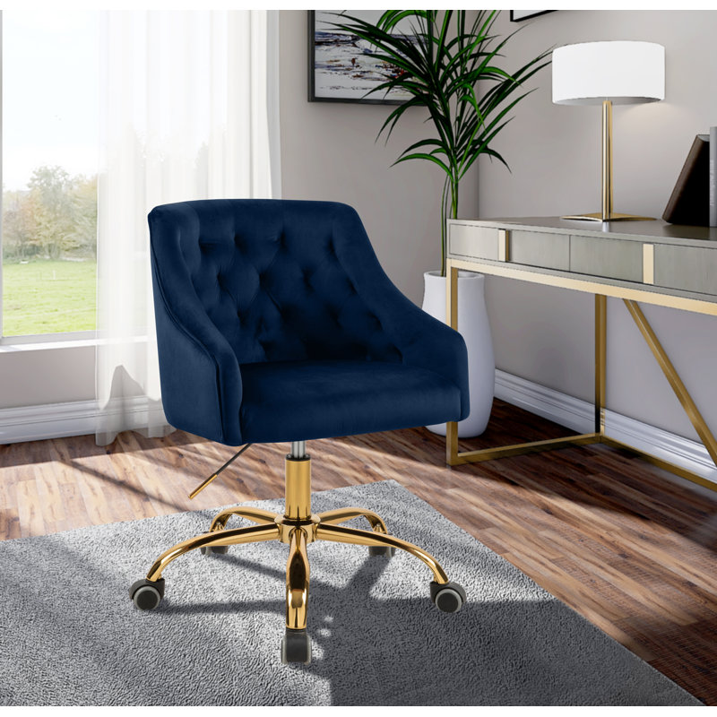 Casimir Velvet Task Chair, Navy Velvet, Gold