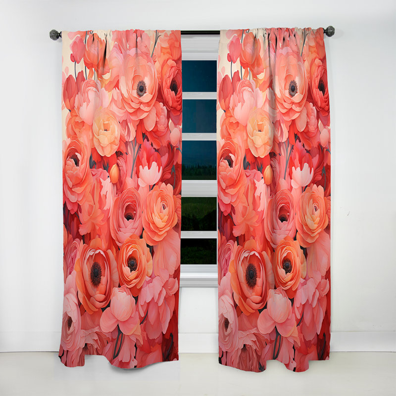 Ariella - Coral Ranunculus Radiant Beauties - Ranunculus Curtain - Velvet Room Darkening - 1 panel, 52" W x 90" L