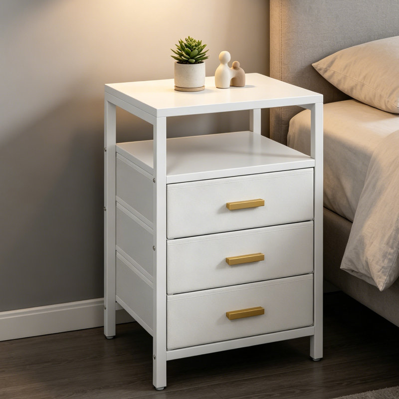 Table de chevet avec 3 tiroirs et tablette ouverte, table de chevet, table de bout pour la chambre à coucher ou le salon