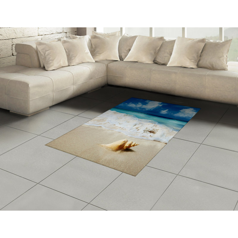 Seashells Beach High Density Long Fiber Poly Threads Decorative Area Rug Carpet, Rectangle 4' x 5'8"