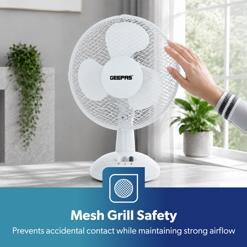 GEEPAS 9" Table Fan | Electric Portable Worktop Desk Fan with 2 Speeds 3 Blades, Adjustable Tilt Wide Angled Oscillation | Powerful Low Noise Airflow for Home Office | 1 Year Warranty, 22W