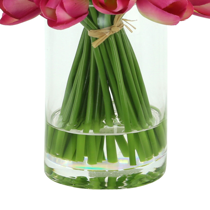 White Tulips Arranged in Glass Vase, Pink