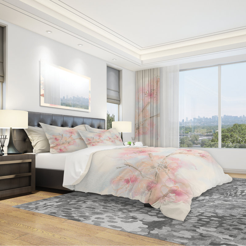 King Pink Floral Microfiber Duvet Cover Set