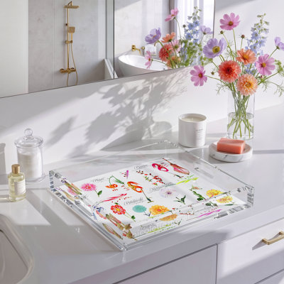 Botanical White Acrylic Square Decorative Tray