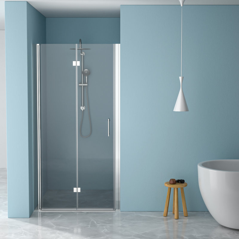 Porte de douche Bi l 36 po x H 72 po, verre trempé, résistant à l'usure, peu encombrant,