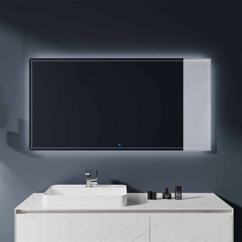 Miroir de salle de bain DEL à DEL, miroir de meuble-lavabo 59 x 30 po 8 000 K avec lumières, miroir de salle de bain étanche en alliage d'aluminium IP54 pour fixation murale, verre flotté CRI90
