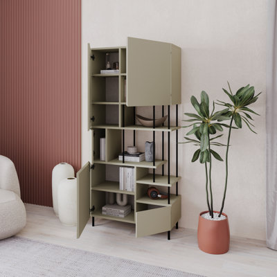 Key Modern Bookcase Display Unit with Closed Cabinets and Open Shelves