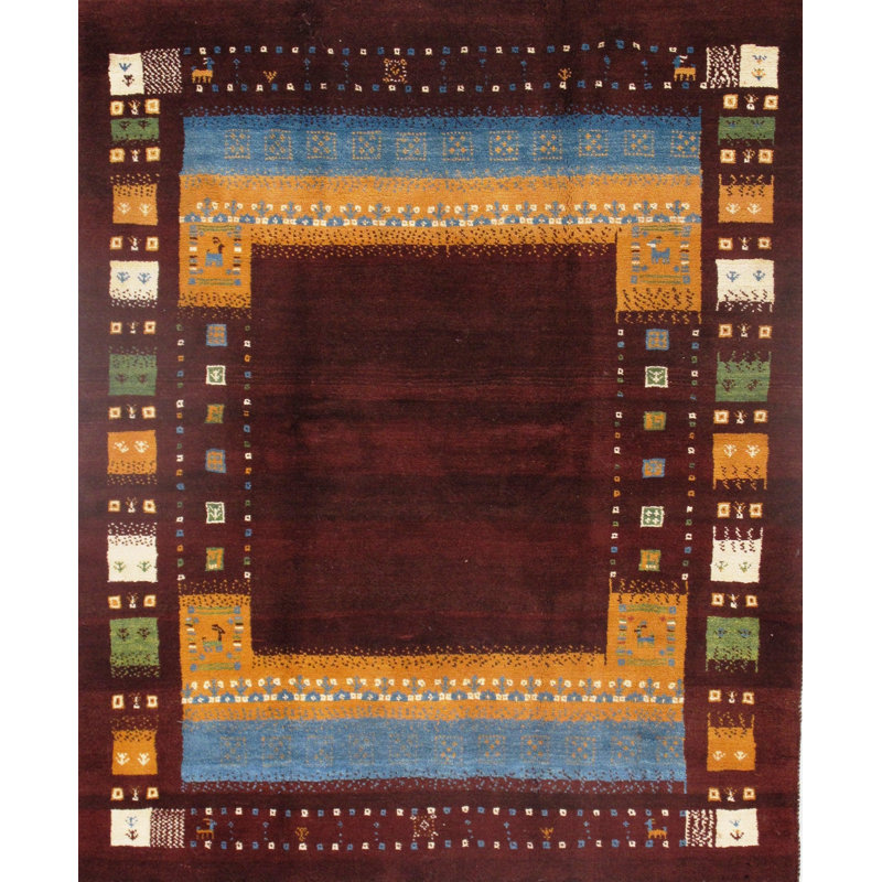 Tapis oriental en laine / coton de couleur orientale / or / bleu clair Alijiah
