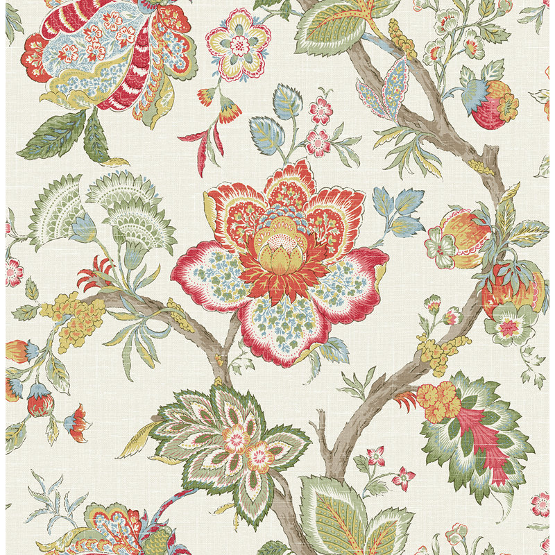 Aiyahna Non-Pasted Floral Wallpaper Roll, Pomme/Antique Ruby