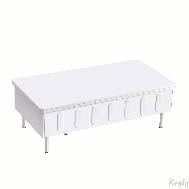 Table basse à plateau relevable avec plateau pliable et compartiment de rangement dissimulé, Blanc