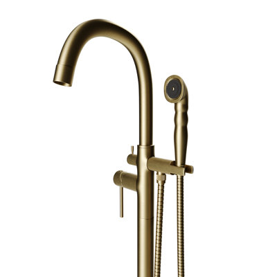 Floor Mounted Freestanding Single Handle Tub Filler Faucet Neptune - Brushed Gold