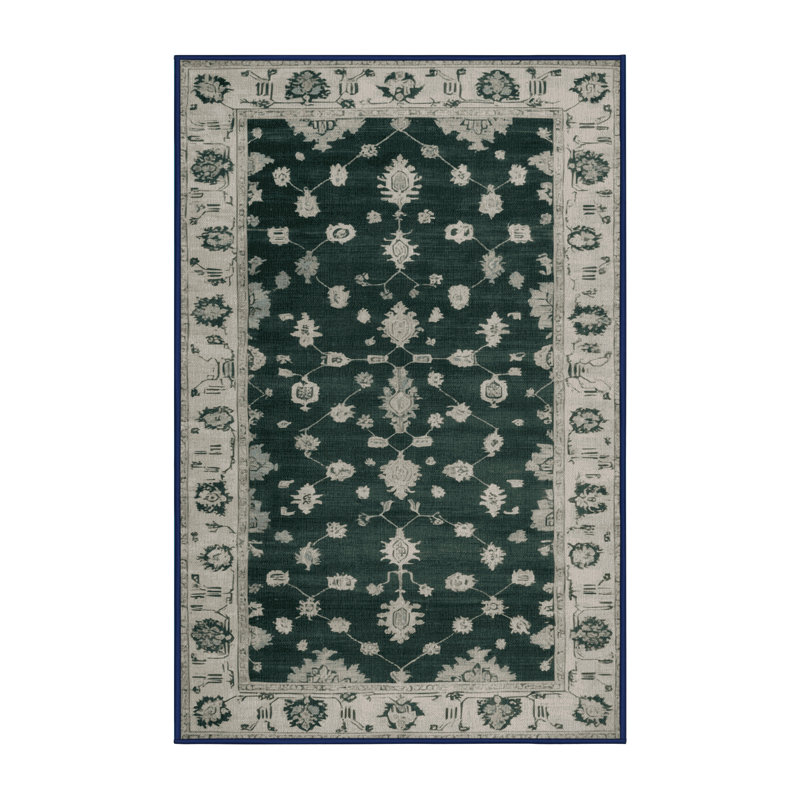 Tapis bleu lavé à la machine, Rectangulaire 7 pi x 10 pi