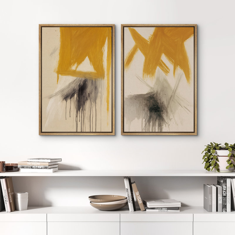 Art mural abstrait, ensemble de 2 reproductions d'art encadrées sur toile, H 36 po x l 48 po, Naturel