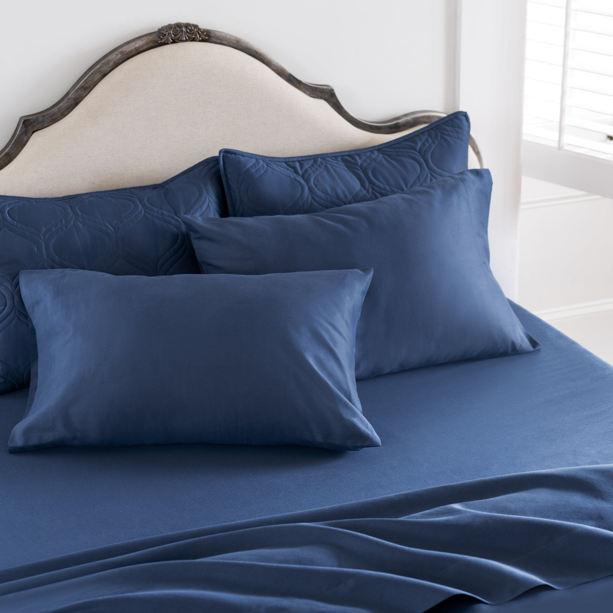 Portia Egyptian Cotton Sateen Sheet Set, True Navy, Twin XL Sheet Set + Fitted Sheet + 1 Pillowcase