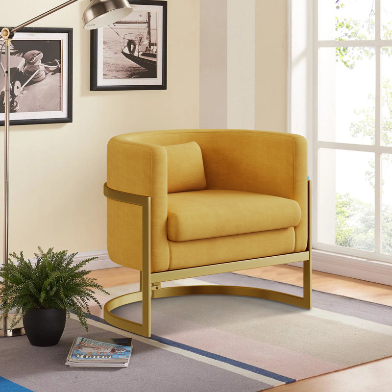 Fauteuil Shelbi 31Cm W, Velours jaune, Gold