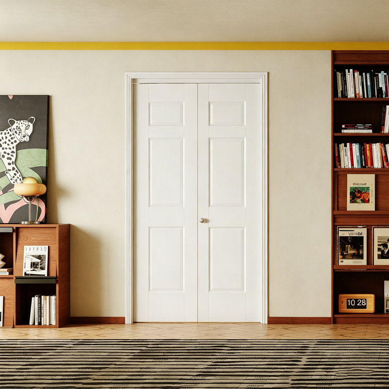 Bifold Door White 6 Shape Design Solid + Manufactured Wood Unfinished Folding Interior Doors With Hardware Kit, 30" x 80"