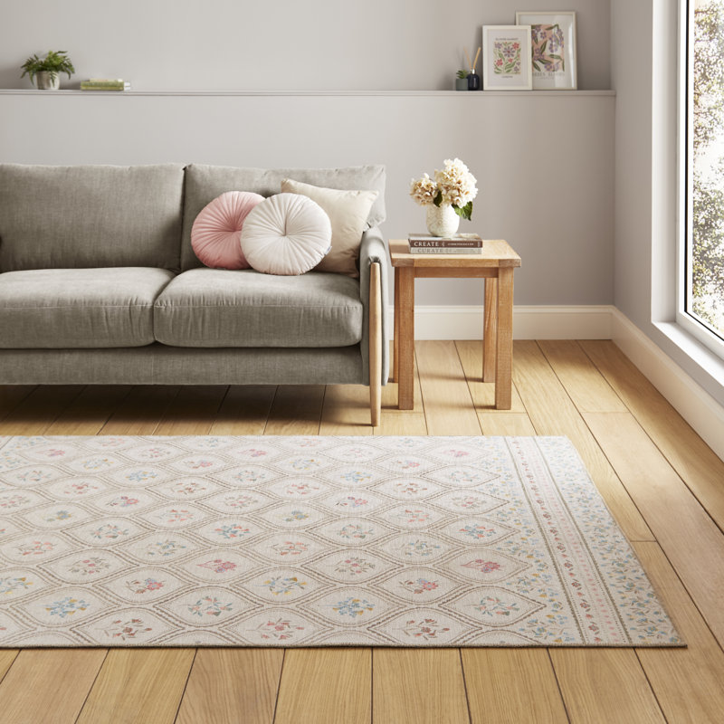 Floral Digitally Printed 122cm X 170cm Area Rug, Rectangle 76 x 150 cm, Cream