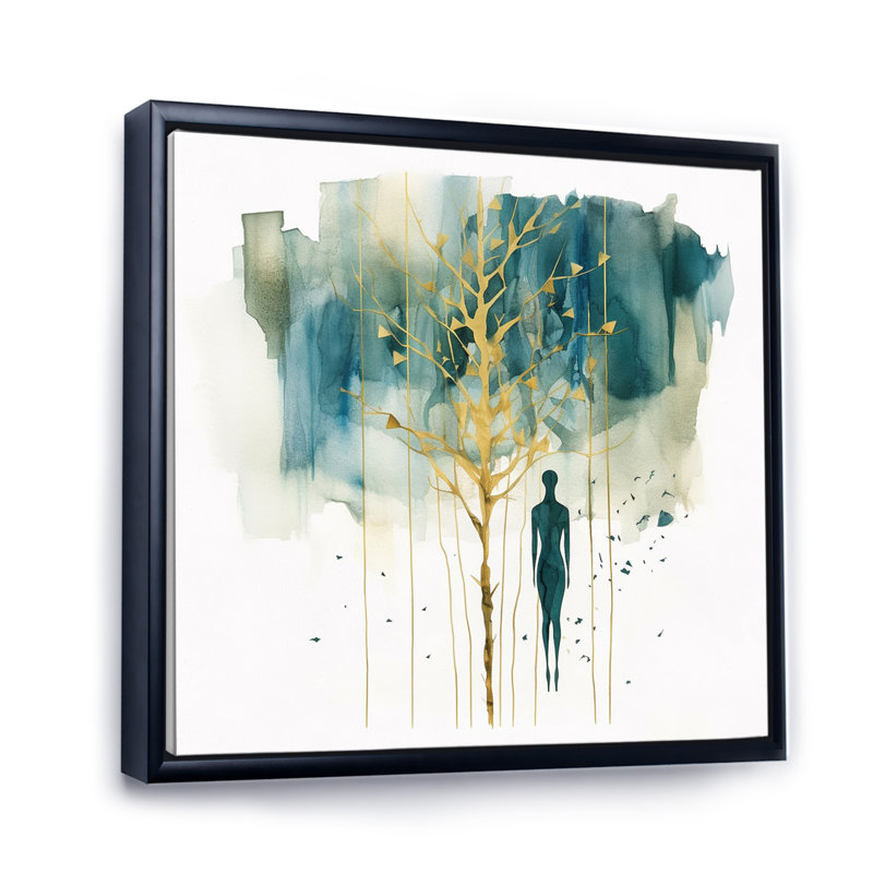 Portrait abstrait et arbre I, Cadre flottant noir, H 16 po x l 16 po x P 1 po
