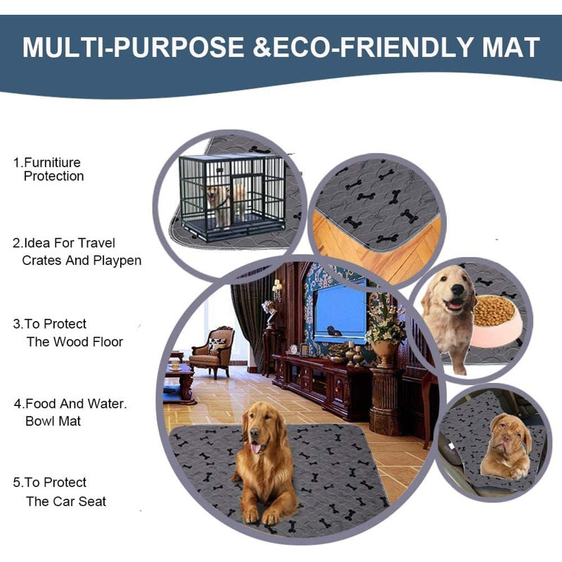 Extra Large Gray Washable Dog Pee Pads with Bone Pattern