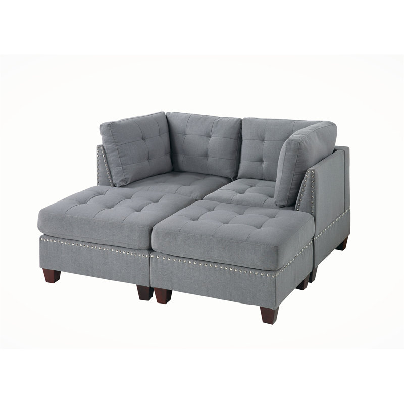Canapé modulaire 4 pièces Daleila, 100 % lin gris