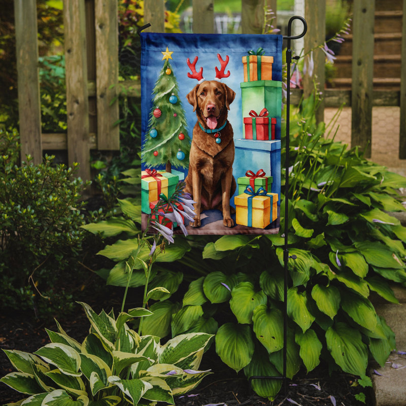 Drapeau de Noël renne de jardin, Retriever de la Baie de Chesapeake
