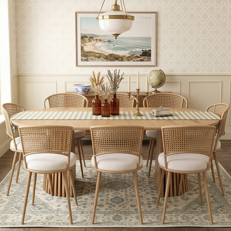 39.37"-70.87" Extendable Oval Dining Table Set with Rattan Chairs