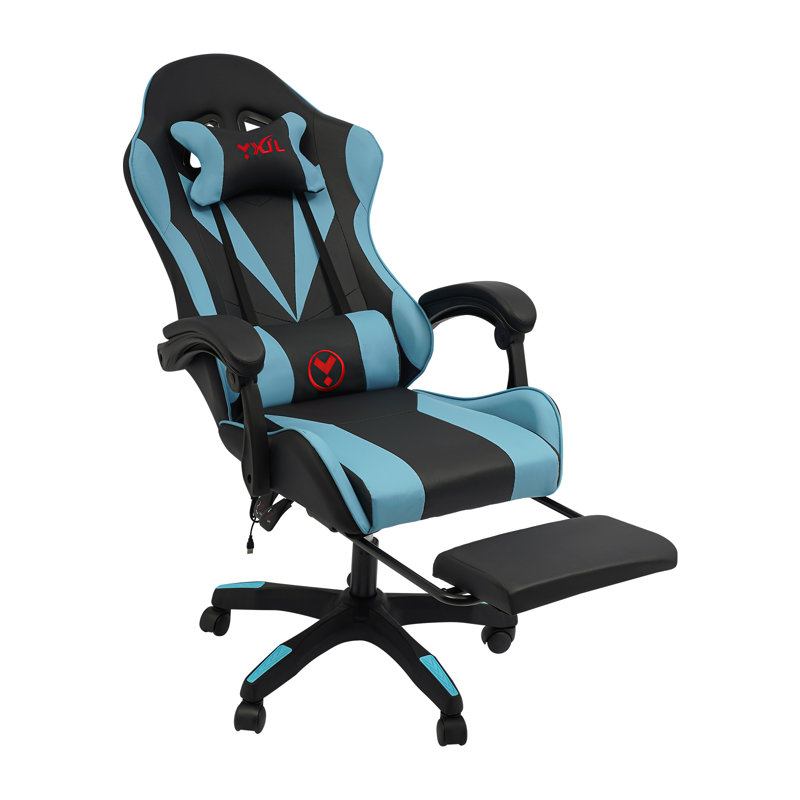 Fauteuil de jeu d'ordinateur pivotant réglable avec 5 roulettes, Black/Blue