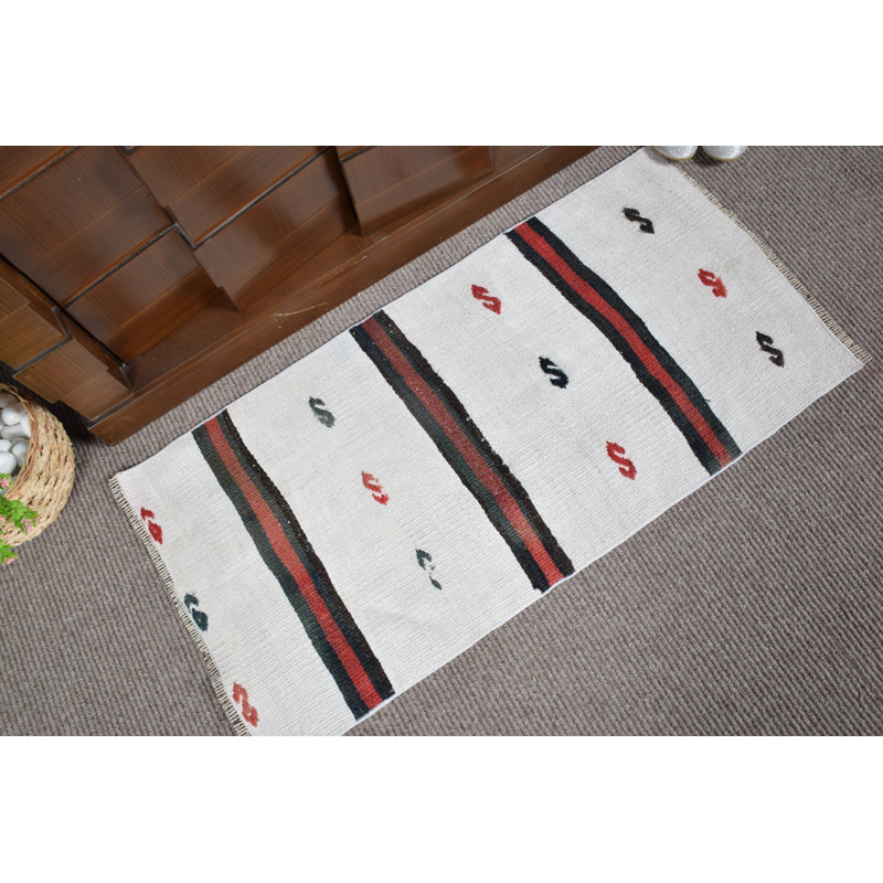 Authentic Turkish Door Mat with Striking Red, Cream, and Striped Design for Entryway Accent