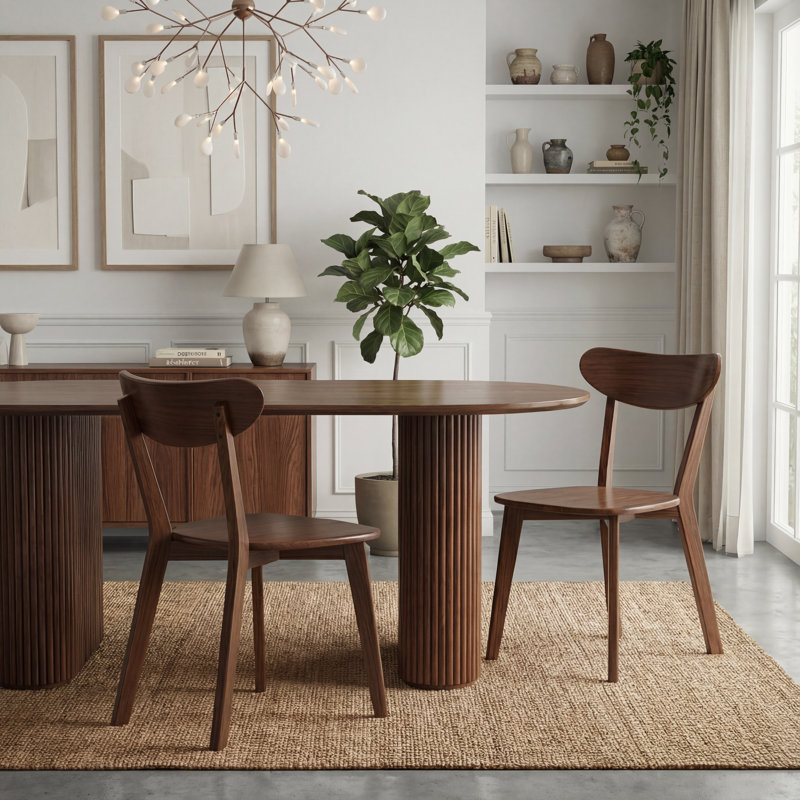 BFY Solid Wood Wing Back Side Chair, Brown Oak