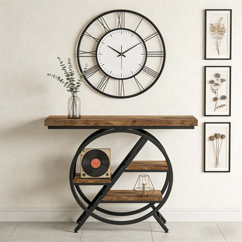 4-Tier Console Table, 39.4" Entryway Table with Geometric Metal Frame