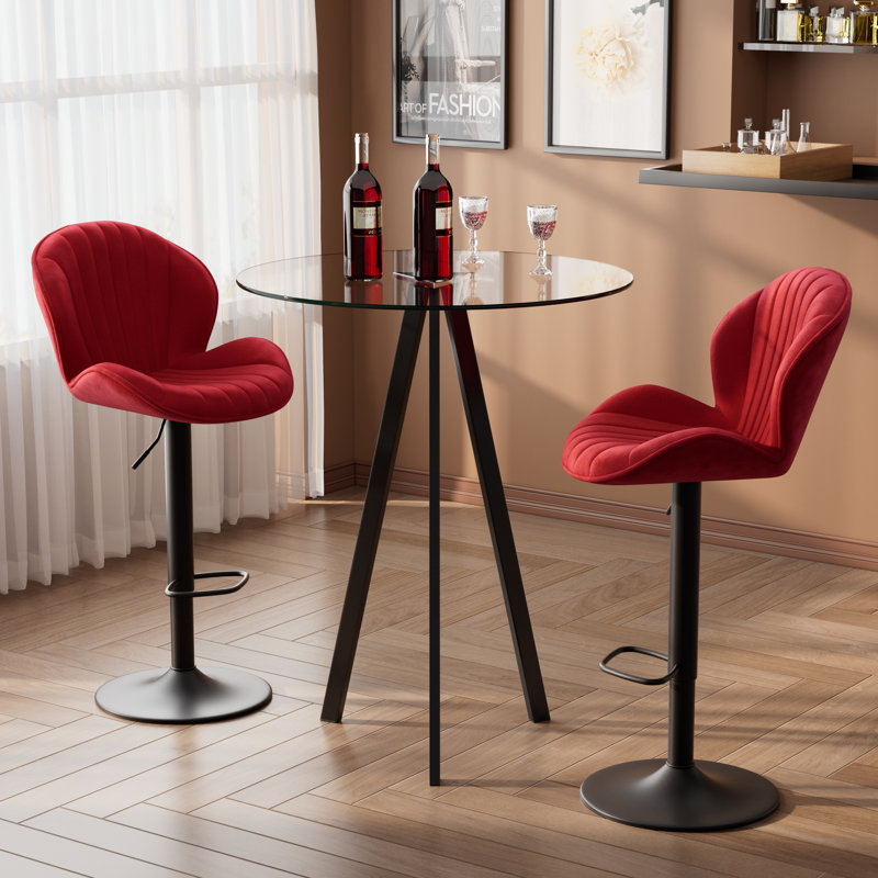 Table de pub ronde et 2 à 4 tabourets de bar réglables à 360 °, 3 pièces: table, 2 chaises, Rouge, Noir