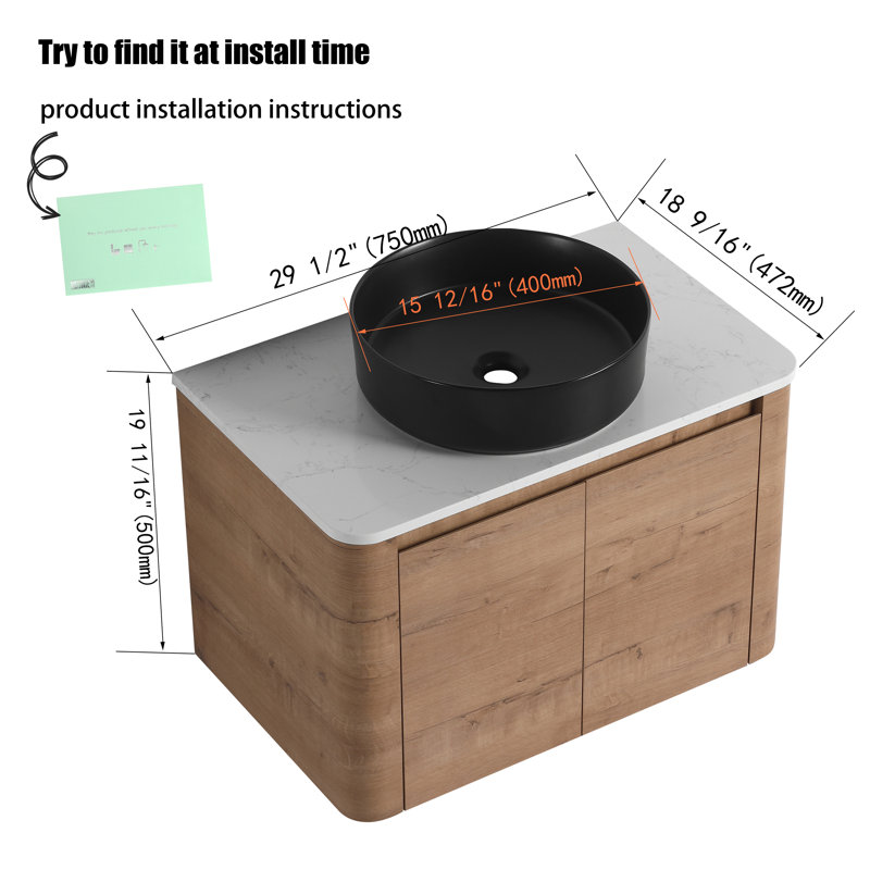 30'' Wall-Mounted Floating Bathroom Vanity with Quartz Top