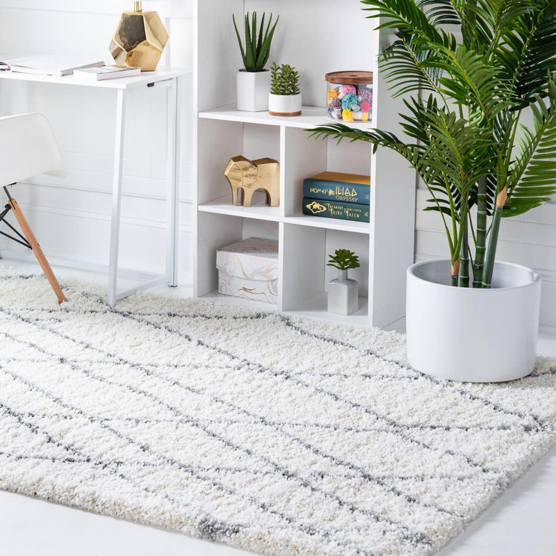 Tapis ivoire à motif géométrique, Rectangle 6 pi x 9 pi