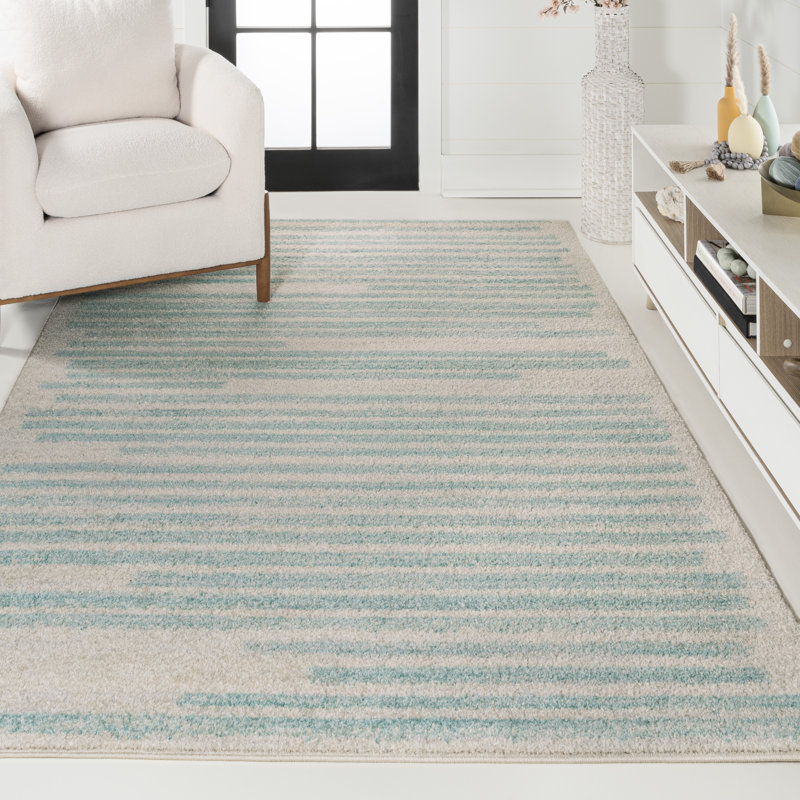 Kaylonie Modern Berber Stripe Cream/Turquoise Rug, Rectangle 5'3" x 7'7"