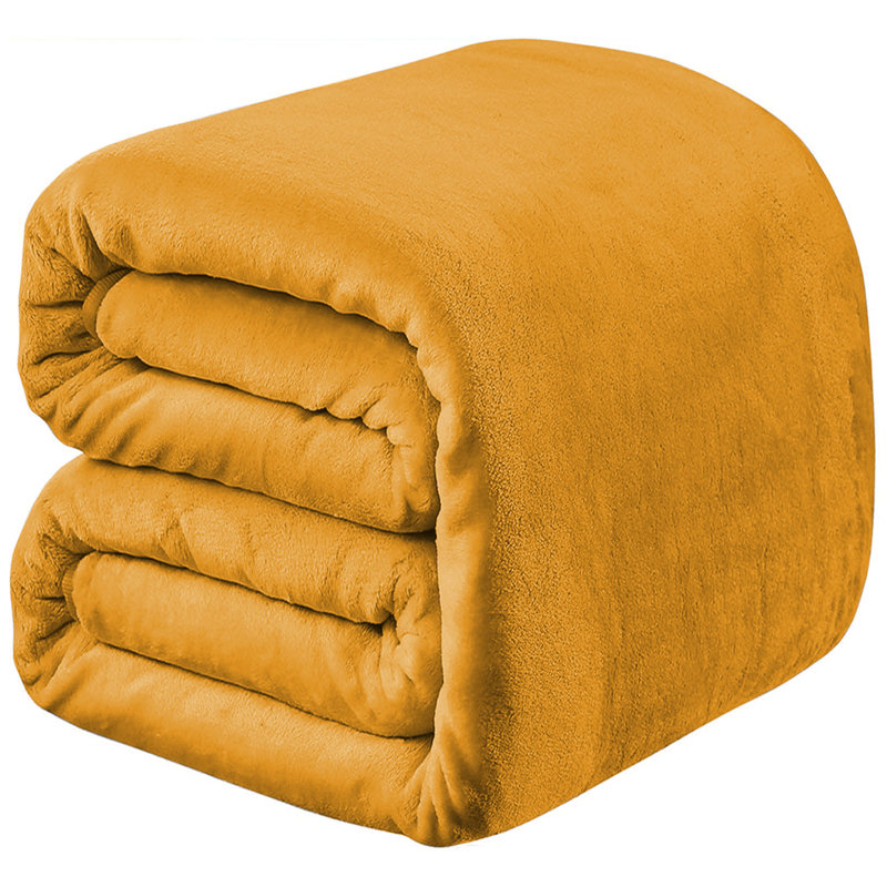 Soft & Cozy Faux Fur Reversible Fleece Throw Blanket , Ochre, Super King