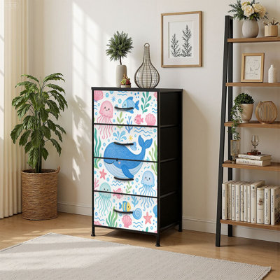 Commode de rangement verticale à 4 tiroirs Mignonne baleine sous l'eau avec tiroirs en bois