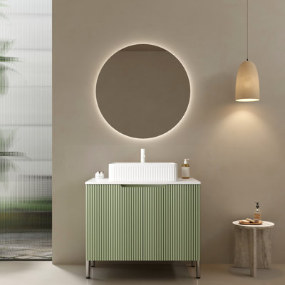 Meuble-lavabo de salle de bain de 30 po en couleur, lavabo en céramique blanche, comptoir, armoire à 2 portes, conception romantique française, système de fermeture en douceur autoportant avec ton, style,