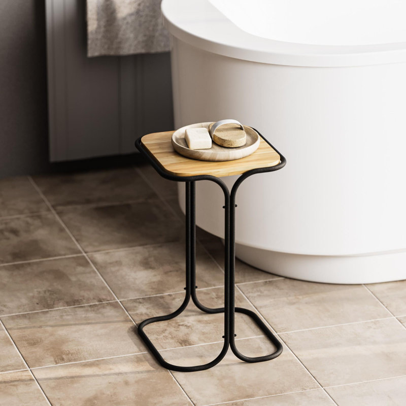 Table basse moderne avec structure en métal, finition noire et naturelle, 11,8 po x 20,5 po x 11,8 po | 100% bois massif, démonté pour une livraison facile | Design industriel tendance, parfait pour les salons et les salons