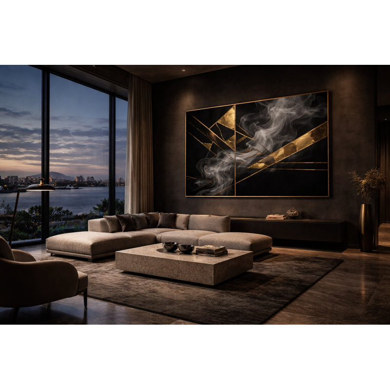 Obsidian Ascension Framed Canvas Wall Art by Kasian Art Studio - Black Frame, Black