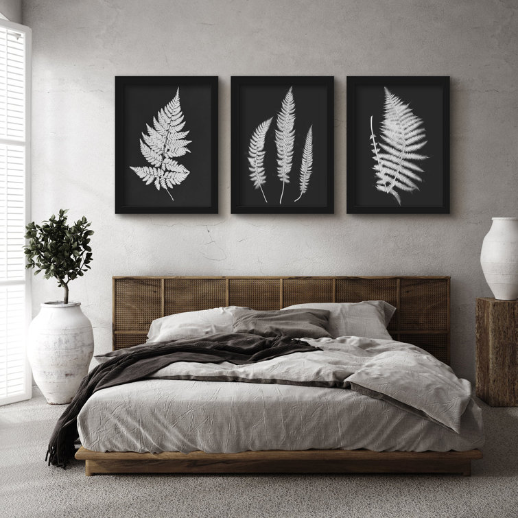 Gracie Oaks Black And White Botanicals Framed On Wood 3 Pieces Print ...