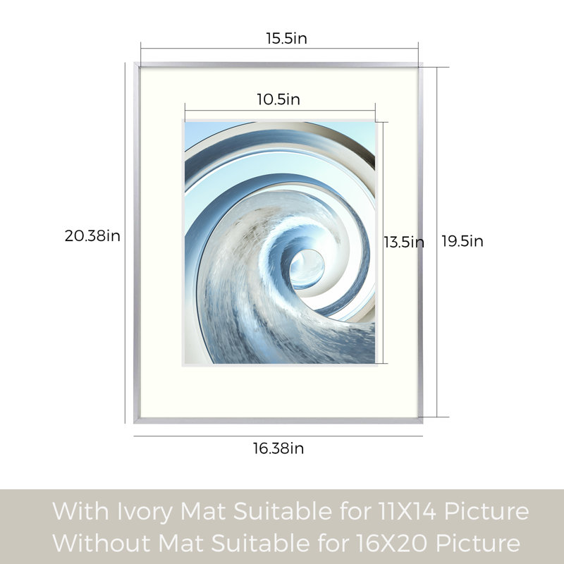Cadre photo Aseda Matel avec passe-partout, cadre photo mural en aluminium, formats horizontal et vertical, Argent