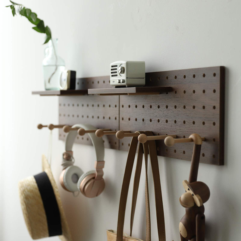 Wooden Pegboard Modular Display Organization Storage Wall Hooks Shelf(Colour:Walnut)