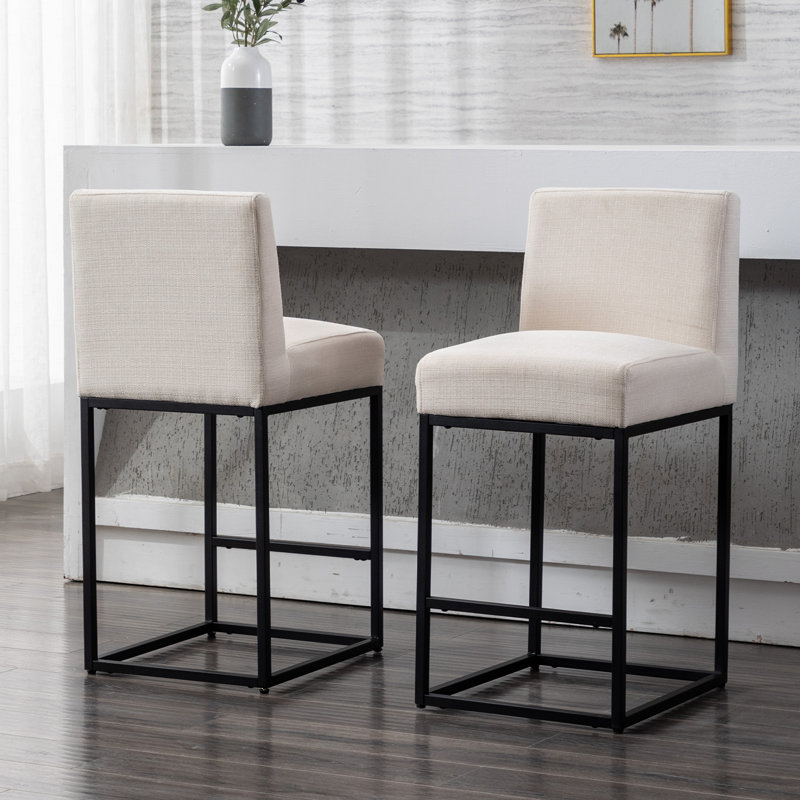 Tabouret de bar Bernardini, Crème / cadre doré, Tabouret de comptoir (siège d'une hauteur de 27 p