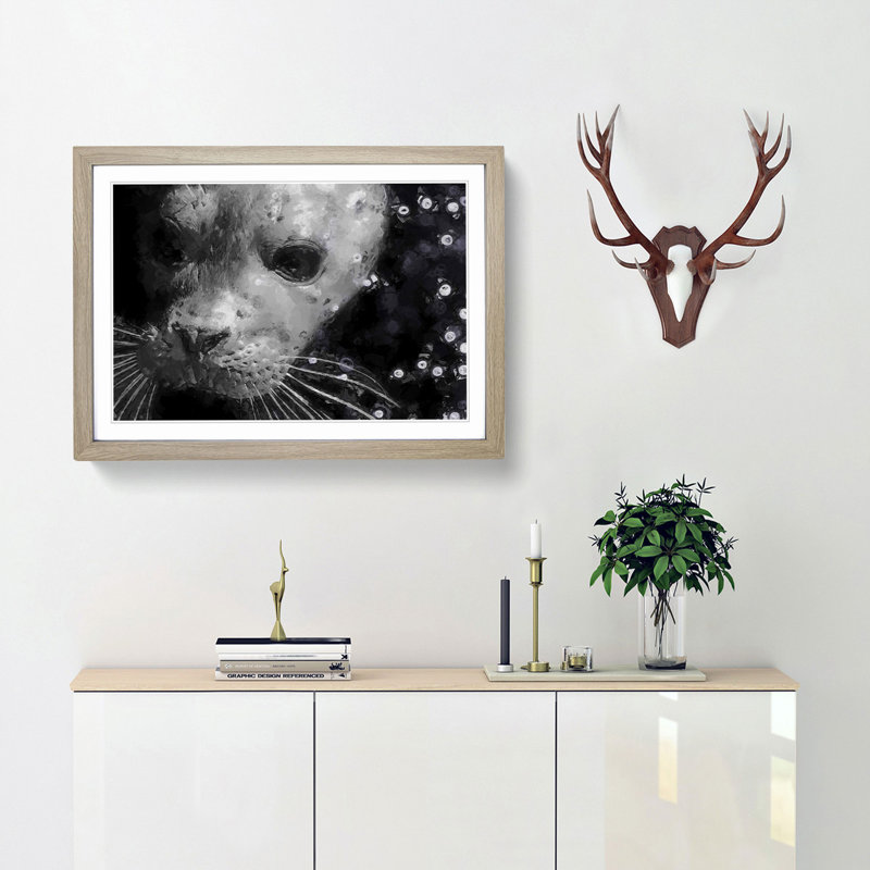 Seal Portrait in Abstract - Picture Frame Graphic Art Print, Oak, 40cm H x 60cm W x 2cm D