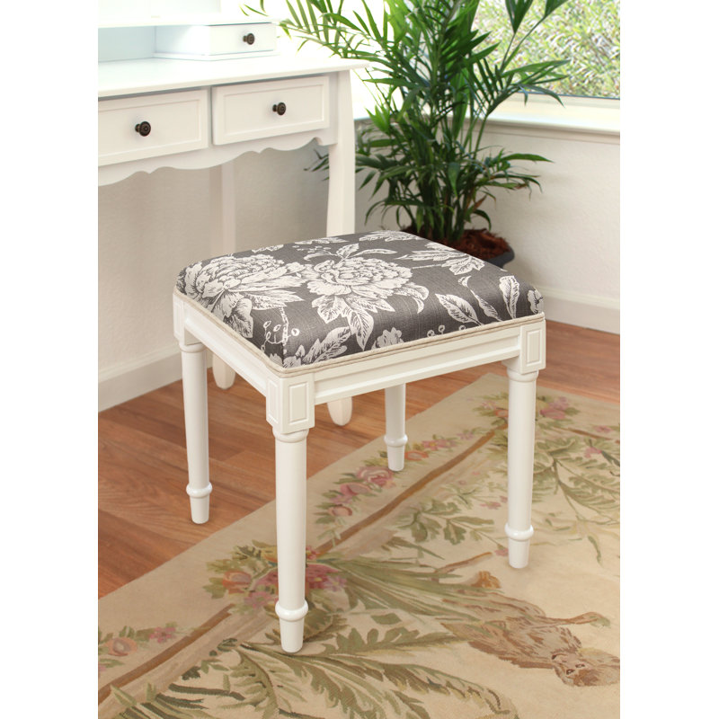 Joann Solid Wood Accent Stool, White, Gray