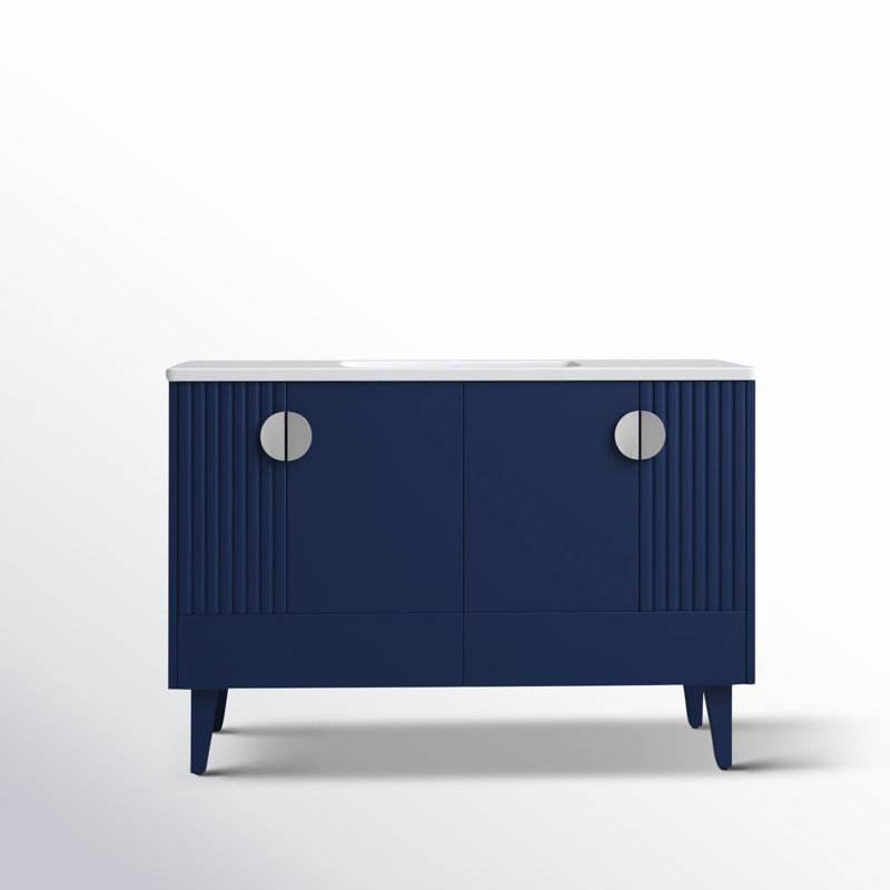 Ensemble de meuble-lavabo simple 48 po Saimah, Chrome poli, Bleu marine