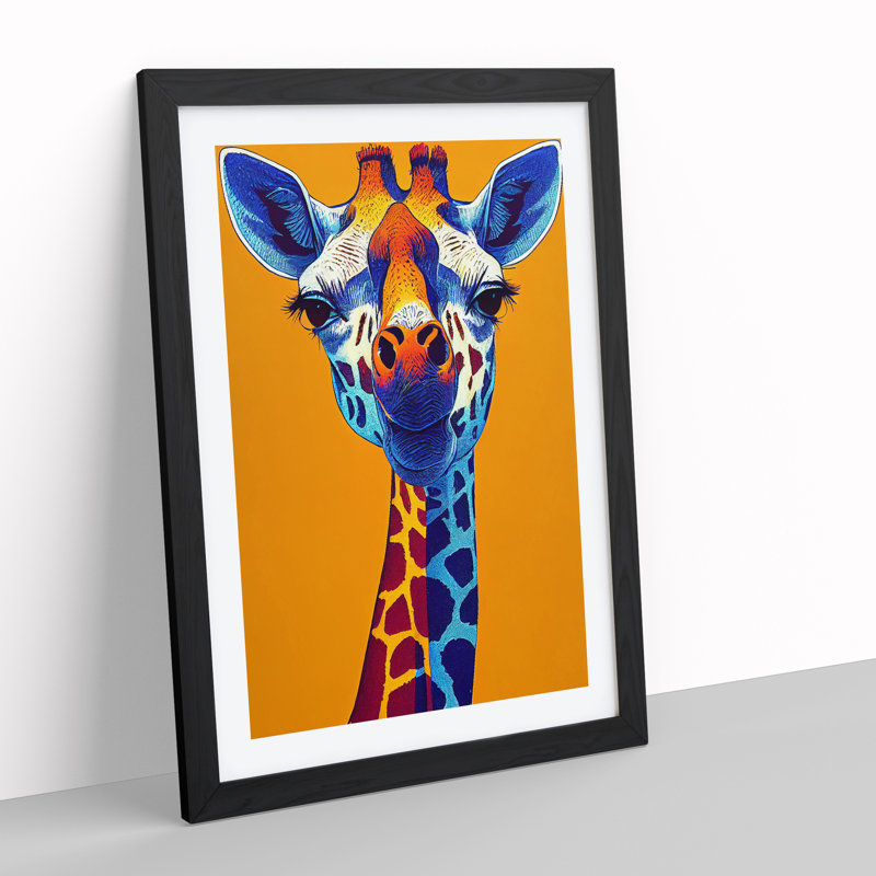 Expressive Giraffe - Single Picture Frame Print, Black, 64cm H x 46cm W x 2cm D