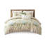 Housse de couette en coton 5 pièces pour imprimé botanique tropical / grand, fermeture à boutons, attaches intérieures, coussins tricotés avec coussins brodés, motif bleu, lavage à la machine, étiquetés